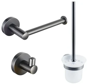 Fortifura Calvi Toiletset - toiletborstelhouder - open - handdoekhaak - toiletrolhouder - zonder klep - geborsteld gunmetal SW721175/SW721173/SW721172