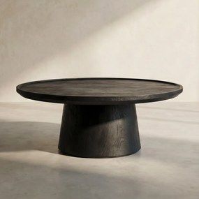 Ronde Salontafel Zwart Mangohout 80 Cm - 80 X 80cm.