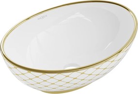 Mexen Elza opzetwastafel 40 x 33 cm, wit/goud ruitpatroon - 21014009