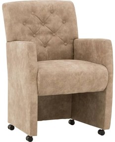 Goossens Eetkamerstoel Oliver beige microvezel met armleuning en met wielen, stijlvol landelijk