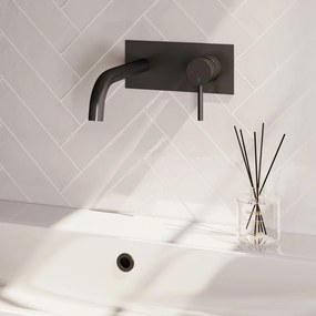 Brauer Stripe inbouw wastafelkraan ColdStart met gebogen uitloop en afdekplaat model A1 zwart mat