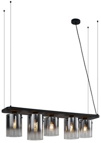 Eettafel / Eetkamer Moderne hanglamp zwart met smoke glas 5-lichts - Hybrid Modern E27 Binnenverlichting Lamp
