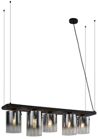 Eettafel / Eetkamer Moderne hanglamp zwart met smoke glas 5-lichts - Hybrid Modern E27 Binnenverlichting Lamp