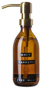 Wellmark Handzeep bruin glas messing pomp 250ml tekst SHIT HAPPENS..JUST WASH Zwart label 8720165018086