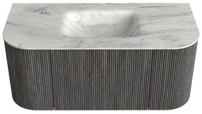 Mondiaz Kurve-dlux 100cm badmeubel ronding links/rechts shadow met 1 lade en 2 deuren en wastafel grunne midden zonder kraangat opalo