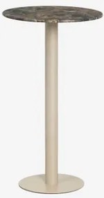 Ronde Hoge Bartafel Ø60 Cm In Natuurlijk Steen Xiren Beige Tapioca & Groen Marmer Forest - Sklum