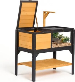 VEVOR Schildpaddenhuis, Schildpaddenverblijf, Reptielenkooi 840x510x770 mm, voor schildpadden en reptielen, Vurenhout, met 2 compartimenten, opbergvak, lampvoet, scharnierend deksel en acryl kijkvenster
