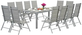 Garden Point lichtgrijze aluminium tuinmeubelen met grote Polywood Verona tafel voor 12 personen