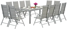 Garden Point lichtgrijze aluminium tuinmeubelen met grote Polywood Verona tafel voor 12 personen