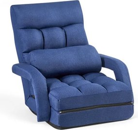 VEVOR Vloerstoel, 5-voudig verstelbaar, vloerfauteuil met rugleuning, armleuningen en kussen, relaxfauteuil met metalen frame, schuim- en linnen bekleding, om te lezen en te ontspannen, donkerblauw
