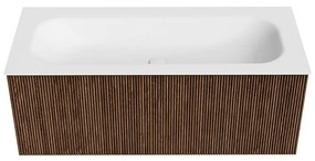 Mondiaz Kurve 110cm badmeubel walnut met 1 lade en wastafel big medium midden zonder kraangat