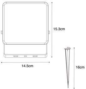 Buitenlamp met dimmer Smart straler zwart 14,5 cm incl. LED IP65 met grondpin - Ruud Modern IP65 Buitenverlichting vierkant