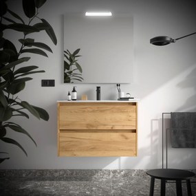 Muebles Project badmeubel 90cm met 2 lades en wastafel warm eiken