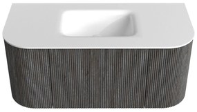 Mondiaz Kurve 100cm badmeubel ronding links/rechts shadow met 1 lade en 2 deuren en wastafel grunne midden zonder kraangat