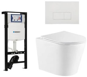 QeramiQ Dely Toiletset - 36.3x51.7cm - diepspoel - rimless - Geberit UP320 plieger inbouwreservoir - softclose toiletzitting - glans witte bedieningsplaat - rechtehoekige knoppen - wit glans SW1026255/SW1381697/SW706187/SW1159504