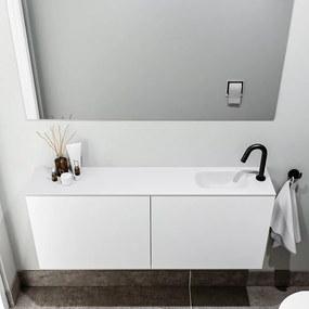 Zaro Polly toiletmeubel 120cm mat wit met witte wastafel met kraangat rechts