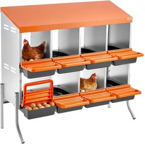 VEVOR 2-laags legnest 1060x525x990 mm, 8 compartimenten, metalen kippennest met steunpoten, pluimveenest, oprolbaar nest, ideaal voor hennen, eenden, kippen en ander pluimvee, oranje
