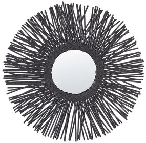 Rotan Wandspiegel ⌀ 60 cm Zwart KALASIN Beliani