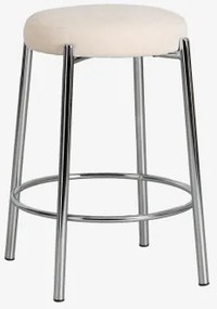 Zantria Hoge Gestoffeerde Kruk En Ijzer ↑65 Cm & Stof Chenille Beige – Crème - Sklum
