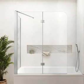 VEVOR Douchescherm voor Badkuip 70/120x140 cm Semi-frameloos 6 mm Zilver, Opvouwbaar Badkuipscherm, Twee Panelen, Helder Veiligheidsglas, Nano-coating, 180° Opvouwbaar, 1 Vast & 2 Opvouwbare Panelen, Zilver