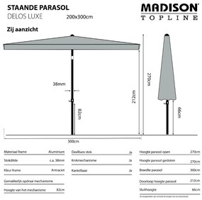 Madison stokparasol Delos luxe Taupe 200x300 cm.