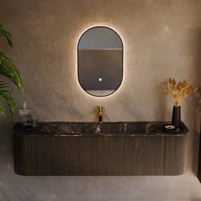 Mondiaz Kurve-dlux 170cm badmeubel ronding links/rechts shadow met 1 lade en 2 deuren en wastafel big large midden 1 kraangat lava