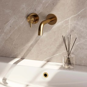 Brauer Gold Edition ColdStart wastafelkraan inbouw gebogen uitloop en rozetten model B2 geborsteld messing PVD