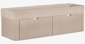 Hangend Badkamermeubelset 130x45 Cm In Hout Met Geïntegreerde Wastafel Saioa Licht Zandbruin - Sklum