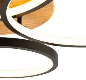 Plafondlamp zwart met hout incl. LED 3-staps dimbaar 3-lichts - Alec Modern rond Binnenverlichting Lamp