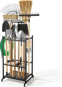 VEVOR Tuingereedschapsrek 440x405x760mm Metalen Gereedschapshouder Zwart, Opbergrek voor Garage, Schuur of Tuin, Organizer voor Bezems en Dweilen, met Dubbele Sleuven, 4 Haken & Stelvoeten