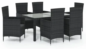 vidaXL 7-delige Tuinset met kussens poly rattan zwart