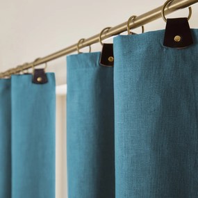 Verduisteringsgordijn van gewassen linnen, leren lussen, Private