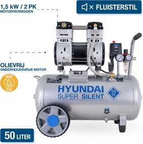 Hyundai 50 Liter Stille Compressor – 8 Bar, 232 l/min en Olievrij | SAC55753