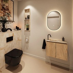 Mondiaz Ture DLux toiletmeubel 60cm washed oak met wastafel frappe links met kraangat