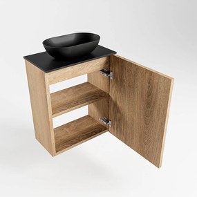 Mondiaz Fowy toiletmeubel 40cm washed oak met zwarte waskom midden zonder kraangat