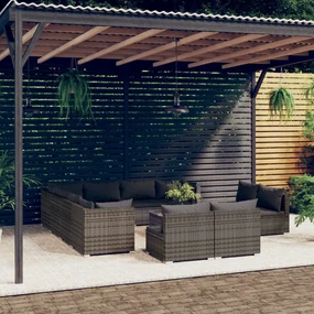 vidaXL 12-delige Loungeset met kussens poly rattan grijs