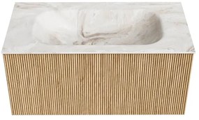 Mondiaz Kurve-dlux 90cm badmeubel oak met 1 lade en wastafel big small midden zonder kraangat frappe