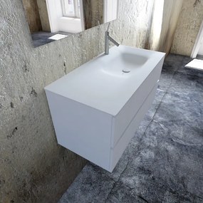 Zaro Valencia Solid Surface badmeubel 100cm mat wit 1 kraangat spoelbak rechts