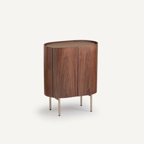 Nachtkastje, massief notenhout, notenhoutfineer en leer, Aslen