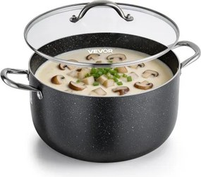 VEVOR aluminium soeppan, 11,4 liter, antiaanbaklaag met glazen deksel, PFOA- en PFAS-vrij, geschikt voor gas-, inductie- en elektrische fornuizen, ideaal voor soepen, stoofschotels en pasta.