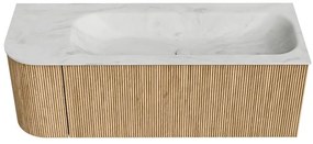 Mondiaz Kurve-dlux 125cm badmeubel ronding links oak met 1 lade en deur en wastafel big medium rechts zonder kraangat opalo