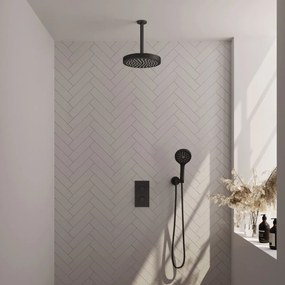 Brauer Stripe inbouw regendouche met 25cm hoofddouche, plafondarm en 3 standen handdouche set 18 zwart mat