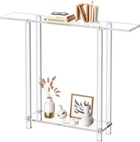 VEVOR Consoletafel, Acryl Bijzettafel met 2 Niveaus en Open Opbergruimte eronder, Moderne Rechthoekige Bijzettafel, Transparante Entreetafel voor Hal, 19,3 x 100 x 80 cm (Doorzichtig)