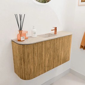 Mondiaz Joya DLux 85cm toiletmeubel ronding links/rechts oak met wastafel faye midden 1 kraangat frappe