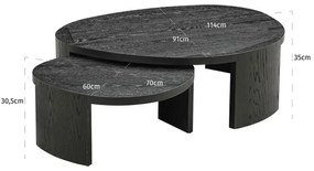 Richmond Interiors Navarino Salontafel Set Zwart Hout Organisch - 114 X 90cm.