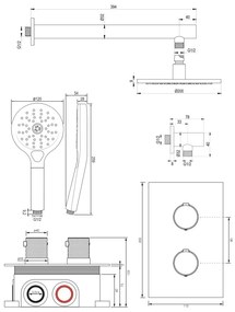 Brauer Gunmetal Carving complete inbouw regendouche set 31 met 20cm douchekop, rechte muurarm en 3 standen handdouche gunmetal geborsteld PVD