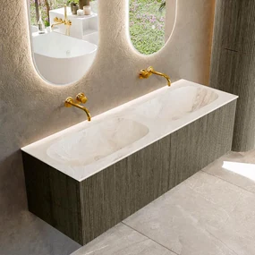 Mondiaz Kurve-dlux 140cm badmeubel shadow met 2 lades en wastafel stor small dubbel zonder kraangat frappe