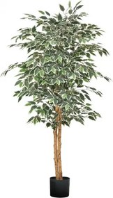 VEVOR Kunstficusboom, 1524 mm met zwarte pot, kunstficusplant met natuurlijke houten stam en realistische groene bladeren, zijden boom voor gebruik binnenshuis, voor thuis, op kantoor en in de woonkamer