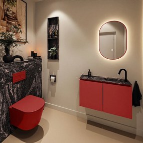 Mondiaz Ture DLux toiletmeubel 80cm fire met wastafel lava rechts met kraangat