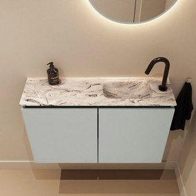 Mondiaz Ture DLux toiletmeubel 80cm greey met wastafel glace rechts met kraangat